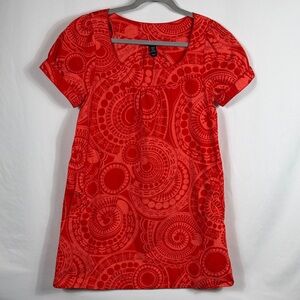 H&M Red Swirl Patterned 100% Cotton Short Sleeve Mini Dress. Womens Size 12